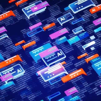 illustration of blue background with AI textboxes